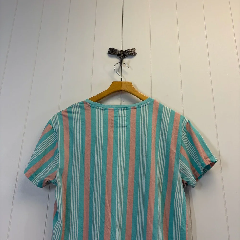Guess Los Angeles Preppy Logo Striped Tee Men Size M Pastel Summer Beach Classic - Picture 7 of 9